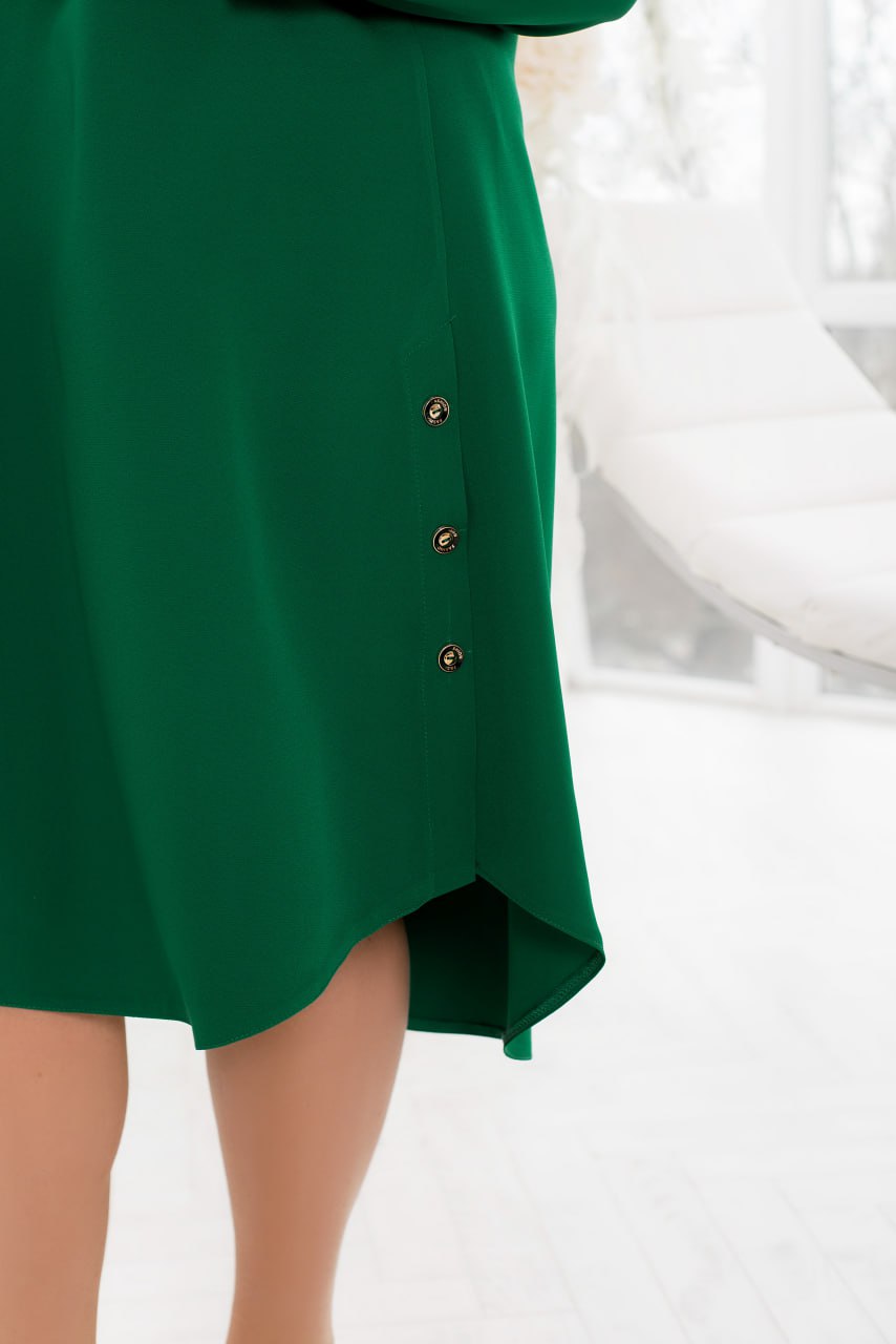 A-Line Dress Long Sleeve High-Low Hem Decorative Buttons Costume Fabric