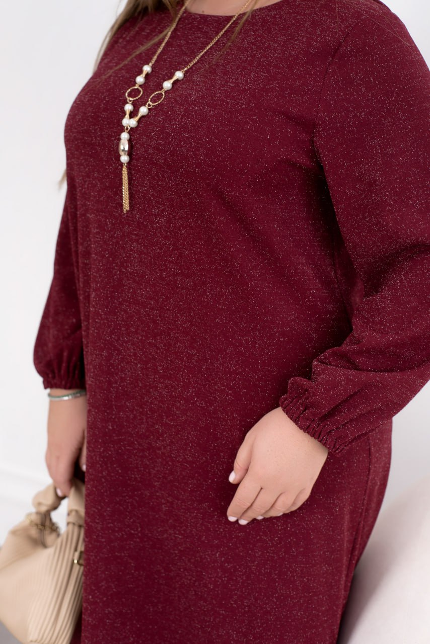 Elegant Midi Dress Straight Fit Glitter Crepe with Pockets Plus Size