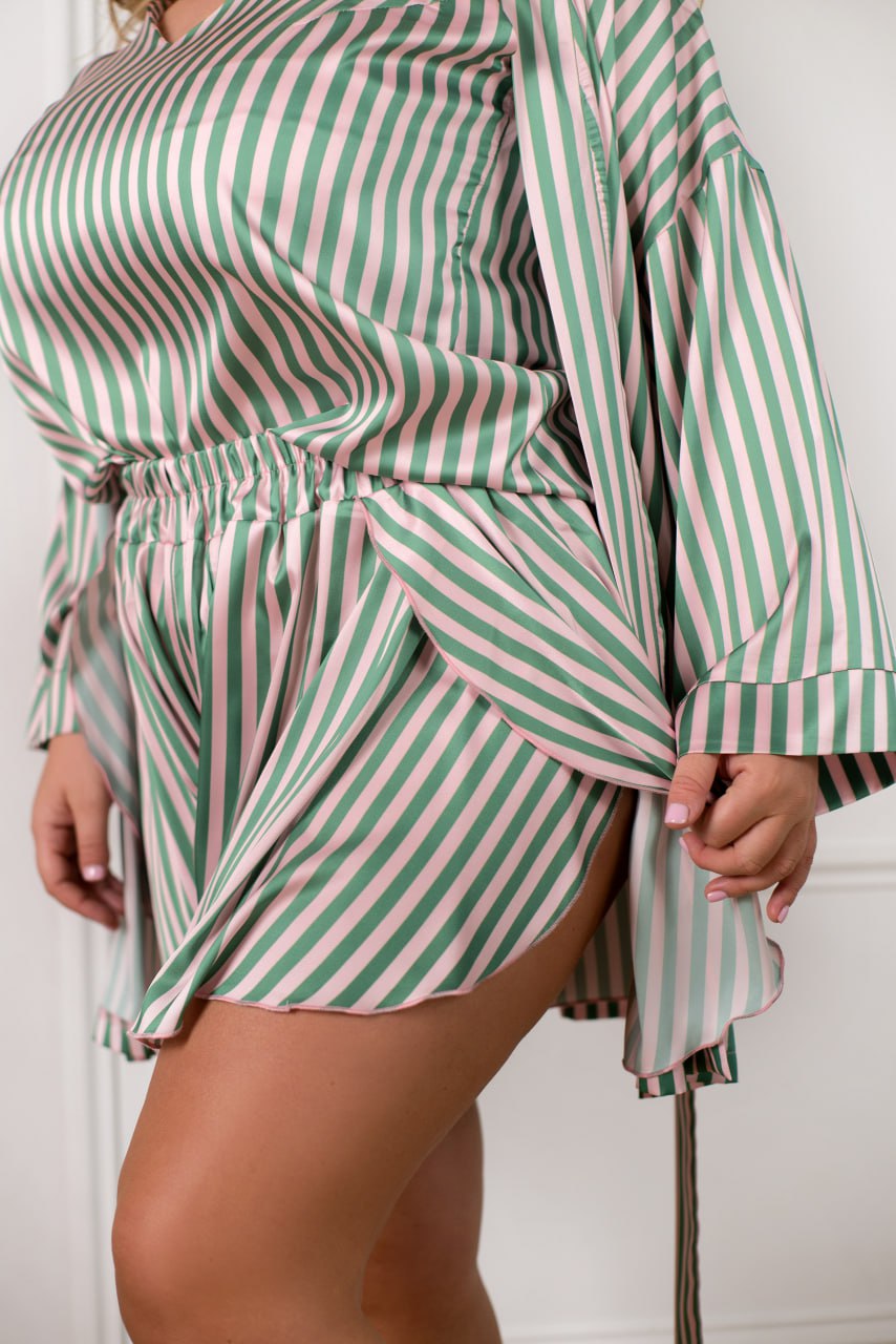 Three-Piece Homewear Set Robe Tank Top Shorts Armani Silk Plus Size