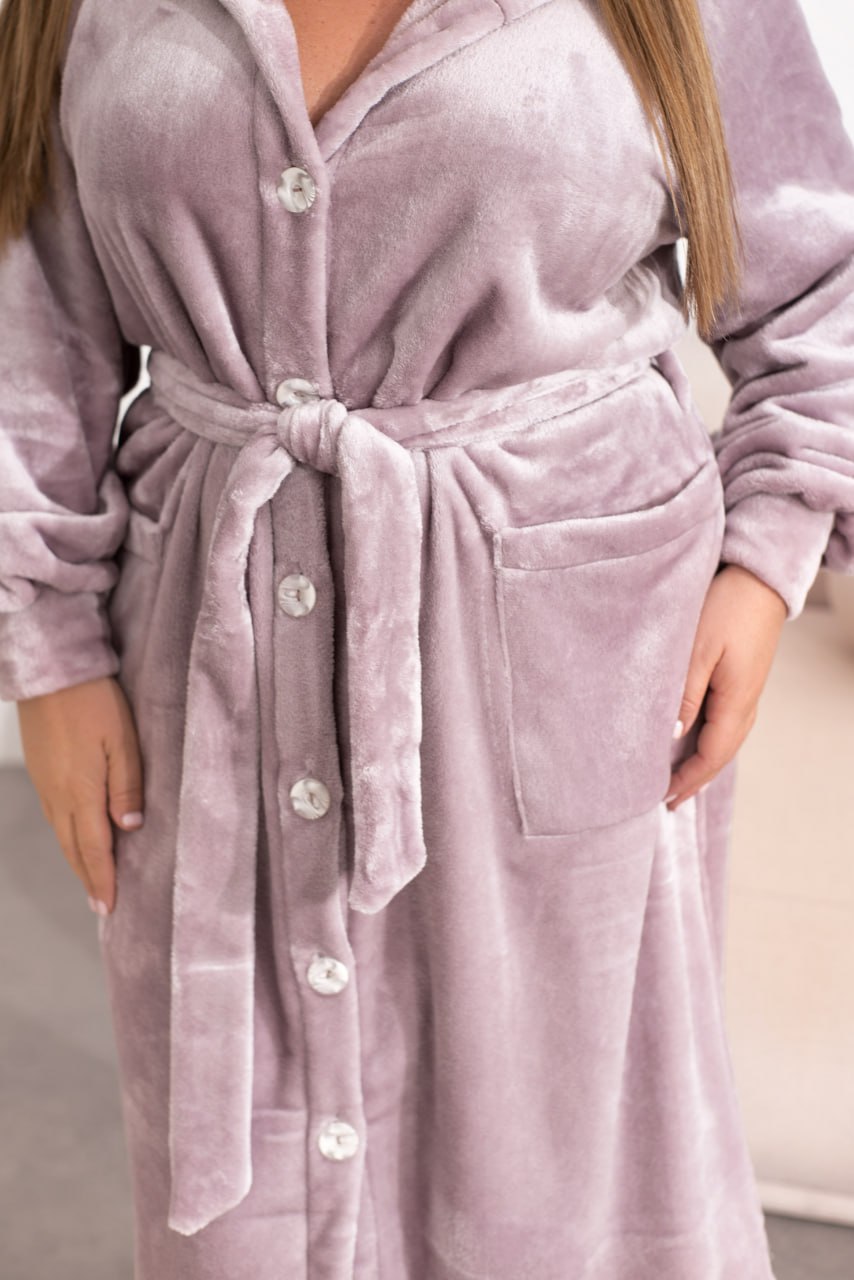 Szlafrok frotte z kapturem, zapinany na guziki, z kieszeniami, duży rozmiar