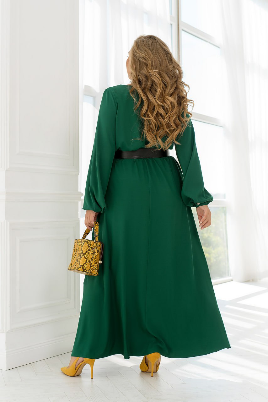 Casual Long Sleeve Wrap Maxi Dress with Belt and Pockets Lightweight Suit Fabric Plus Size
