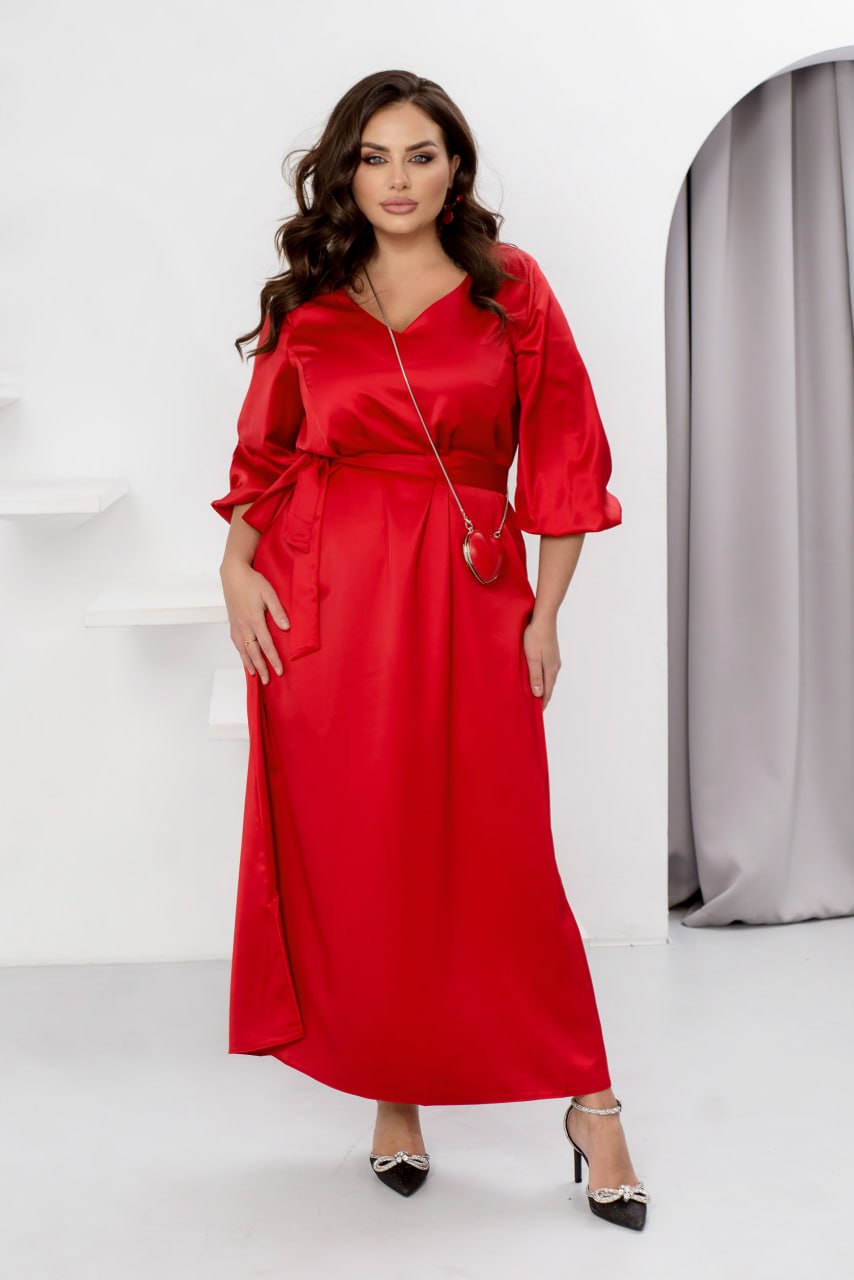 Silk Maxi Dress V Neck Three Quarter Sleeve Wrap Style Plus Size