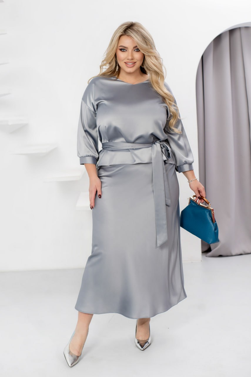 Women's Evening Blouse and Skirt Suit Dropped Shoulder Wide Silhouette Non-Stretch Silk Plus Size