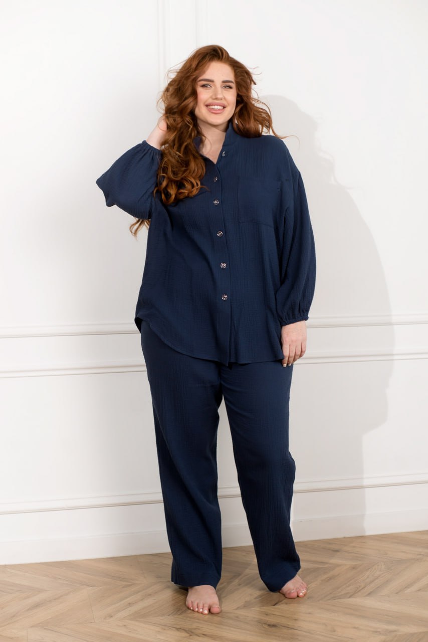 Піжамний комплект класичного крою з мусліну та бавовняної сорочки та штанів, великих розмірів
