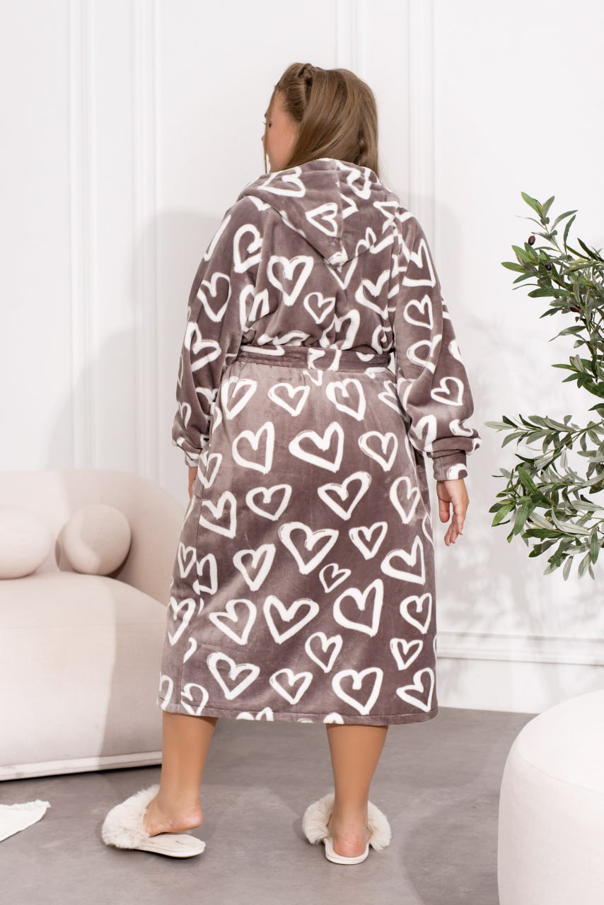 Women's Terry Cloth Robe with Hood and Button Closure