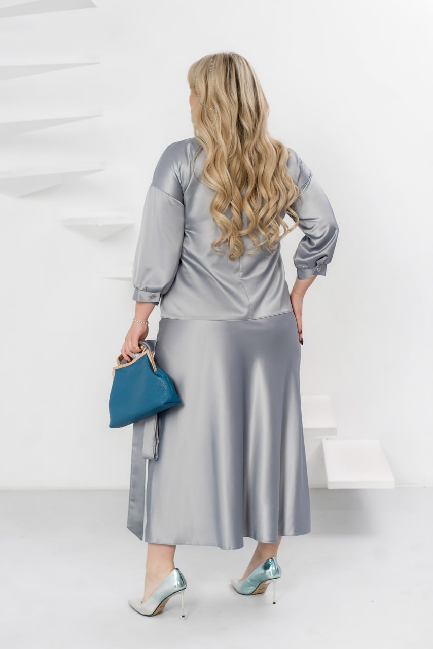 Women's Evening Blouse and Skirt Suit Dropped Shoulder Wide Silhouette Non-Stretch Silk Plus Size