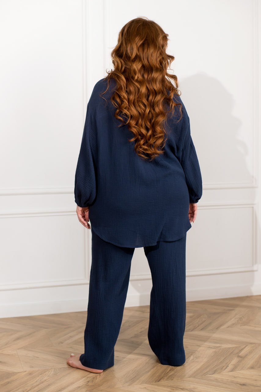 Піжамний комплект класичного крою з мусліну та бавовняної сорочки та штанів, великих розмірів