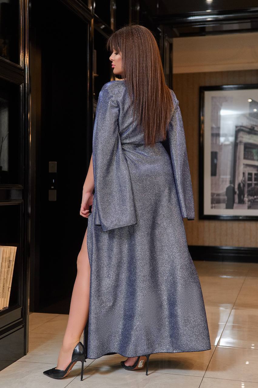 Evening Wrap Dress Maxi Fit Glitter Fabric High Slit Plus Size