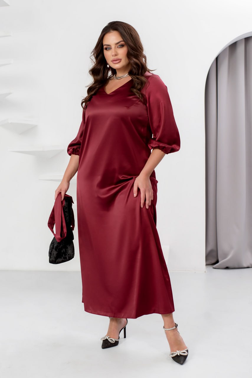 Silk Maxi Dress V Neck Three Quarter Sleeve Wrap Style Plus Size