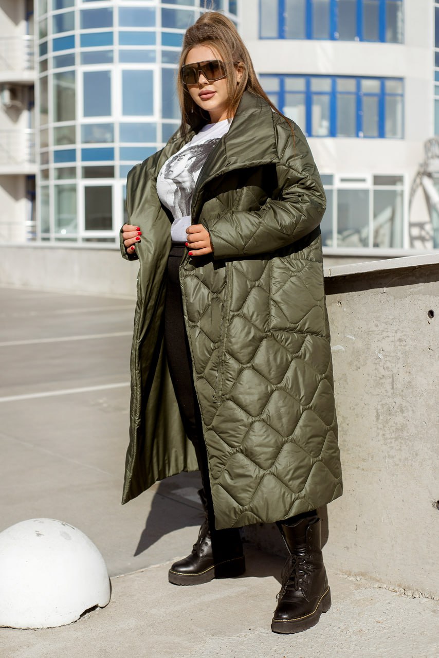 Women's Long Quilted Jacket with Silicone Insulation