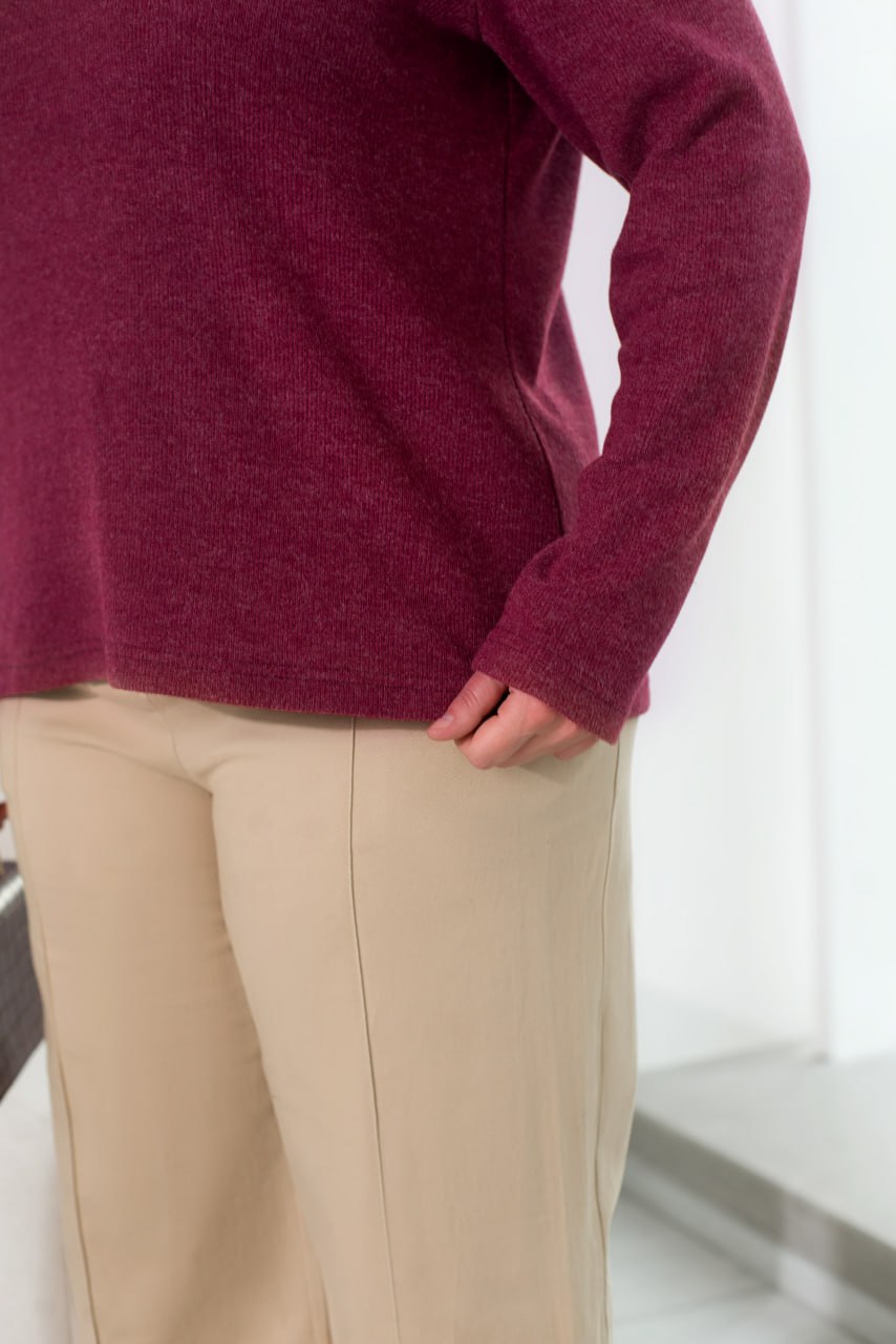 Brushed Angora Rib Turtleneck Sweater with Long Sleeves and Slim Fit