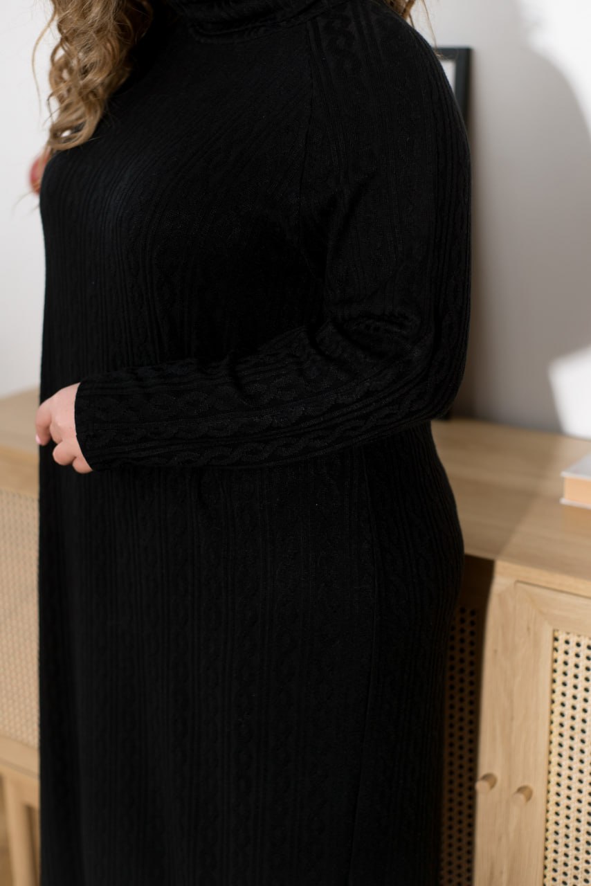 Maxi Dress Turtleneck Long Sleeve Textured Knit Straight Fit