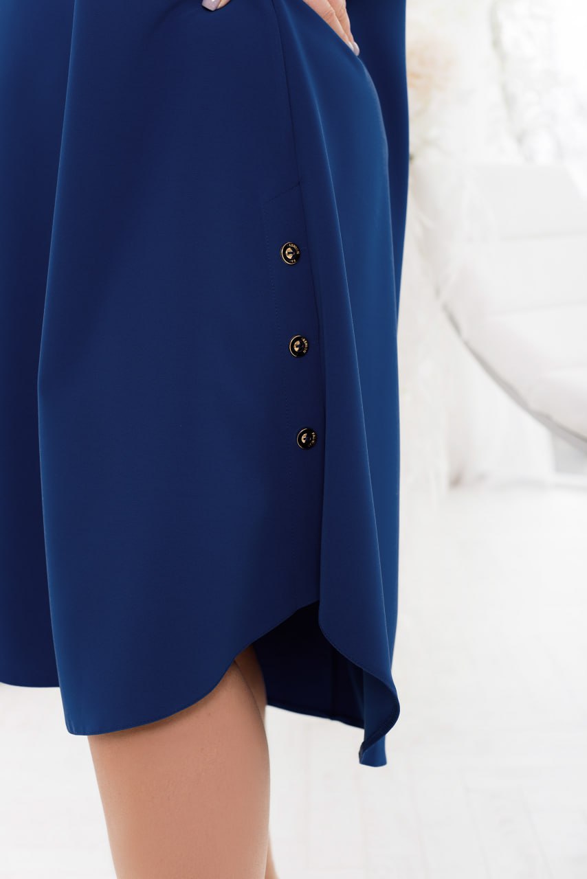 A-Line Dress Long Sleeve High-Low Hem Decorative Buttons Costume Fabric