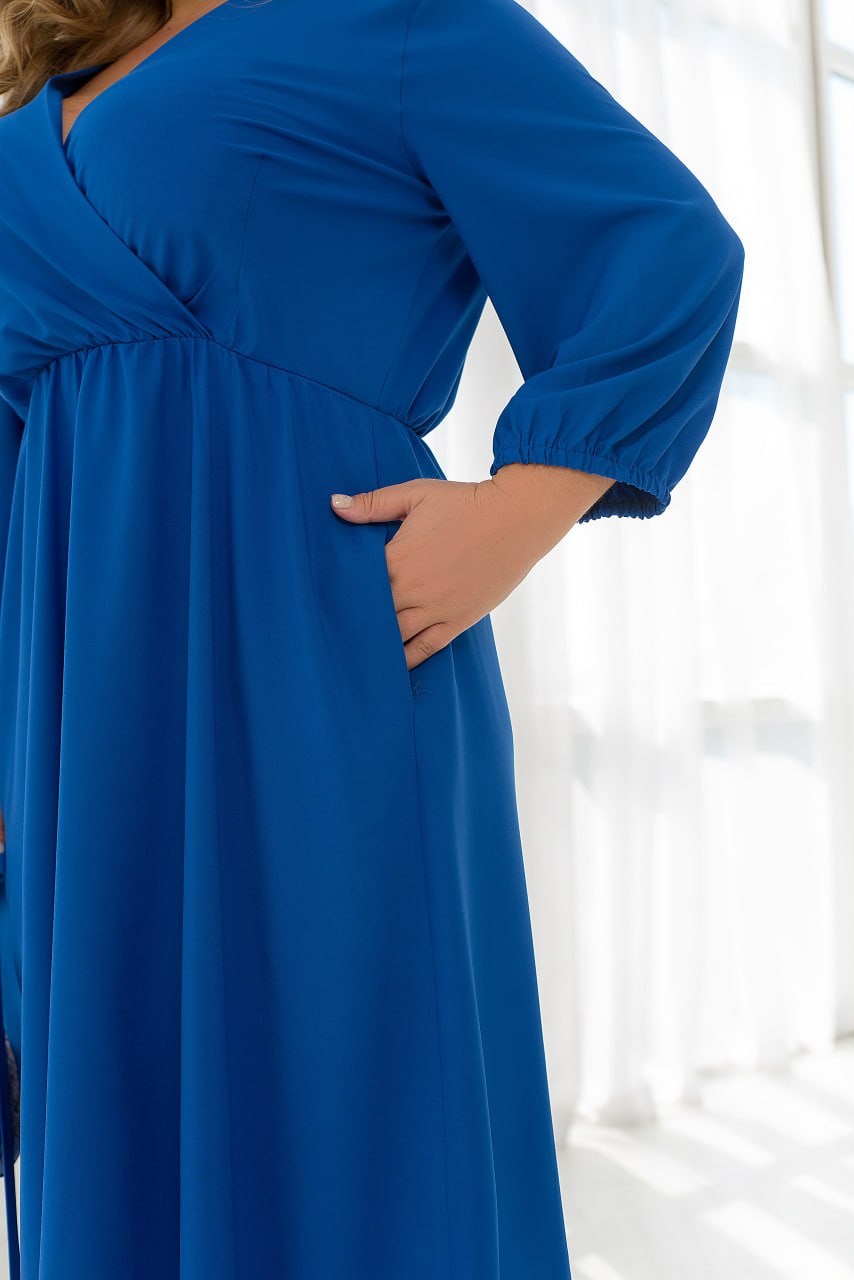 Dress Plus Size Wrap Bodice Elastic Waist Side Pockets Lightweight Suiting