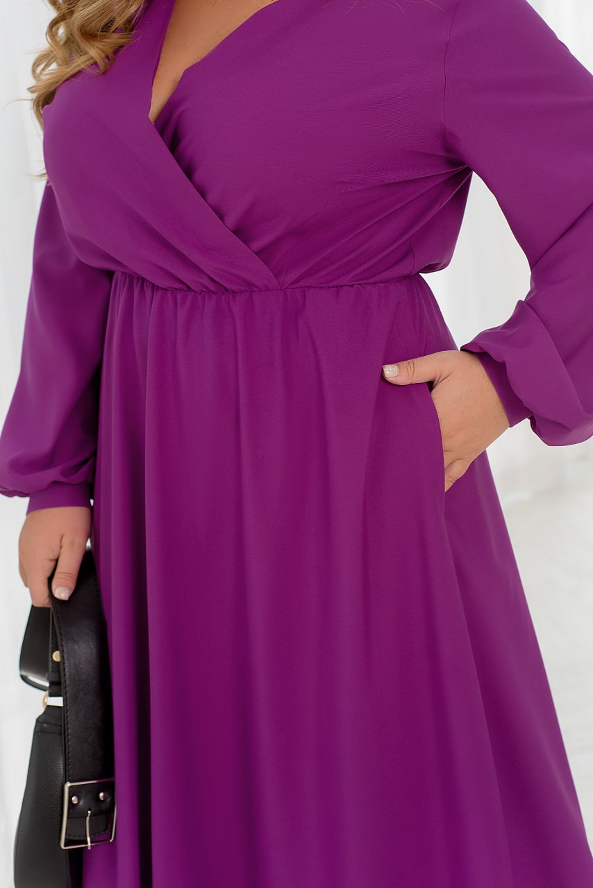 Casual Long Sleeve Wrap Maxi Dress with Belt and Pockets Lightweight Suit Fabric Plus Size