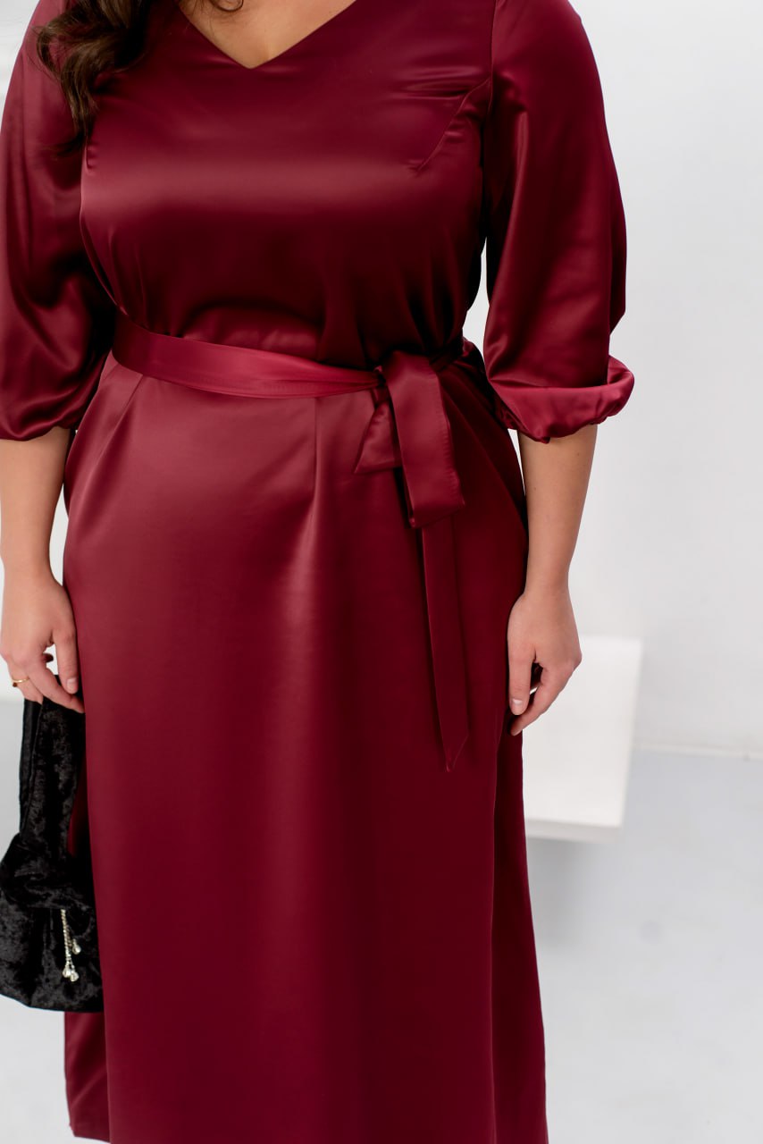 Silk Maxi Dress V Neck Three Quarter Sleeve Wrap Style Plus Size