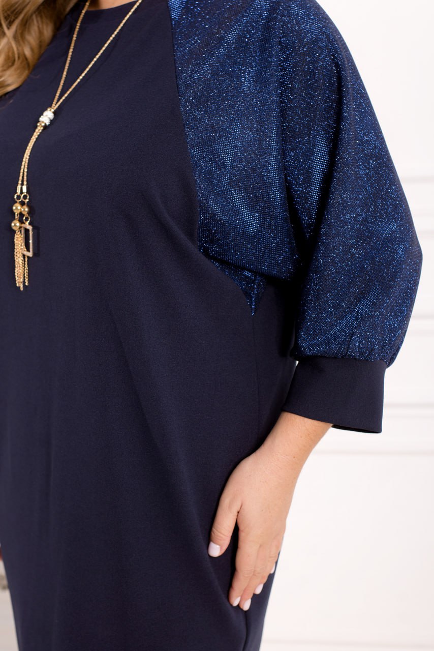 Вечірня сукня з довгим рукавом, силуетом "летюча миша", блискітками та люрексом, великих розмірів