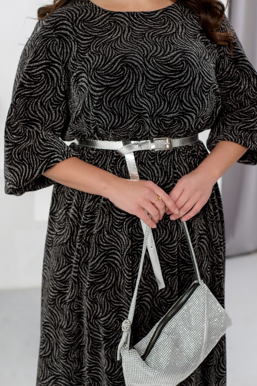 Evening Maxi Dress Belted Glitter Crepe Pleated Hem Plus Size