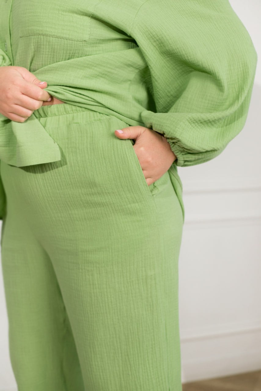 Піжамний комплект класичного крою з мусліну та бавовняної сорочки та штанів, великих розмірів