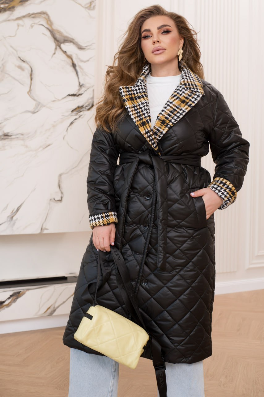 Куртки повсякденні прямого крою, плащівка, синтепон-силікон, твід, оздоблення поясом, великі розміри 