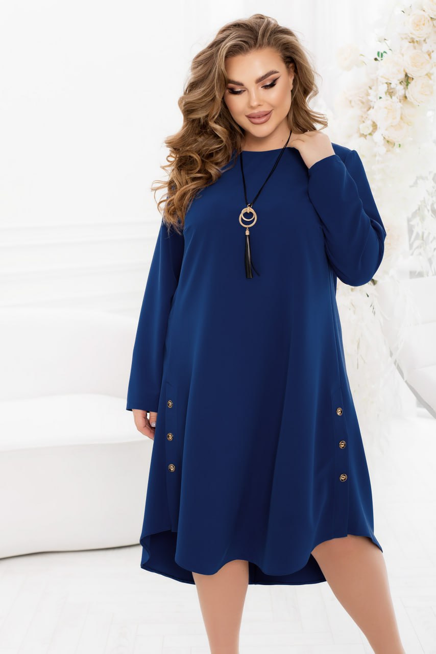 A-Line Dress Long Sleeve High-Low Hem Decorative Buttons Costume Fabric