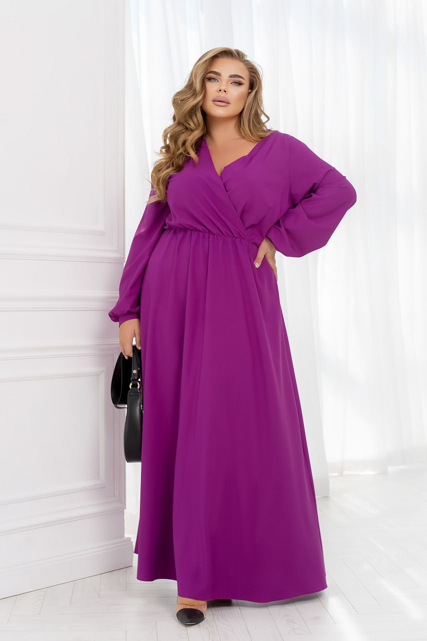 Casual Long Sleeve Wrap Maxi Dress with Belt and Pockets Lightweight Suit Fabric Plus Size