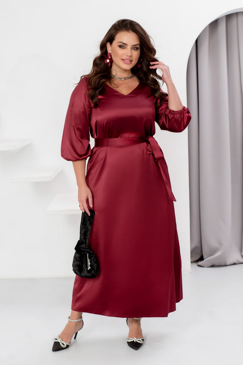 Шовкова сукня максі з V-подібним вирізом, рукавами три чверті та запахом, великі розміри