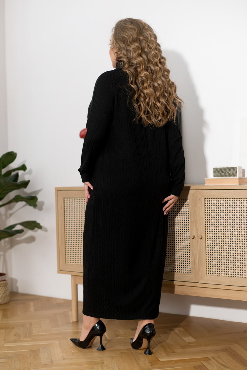 Maxi Dress Turtleneck Long Sleeve Textured Knit Straight Fit