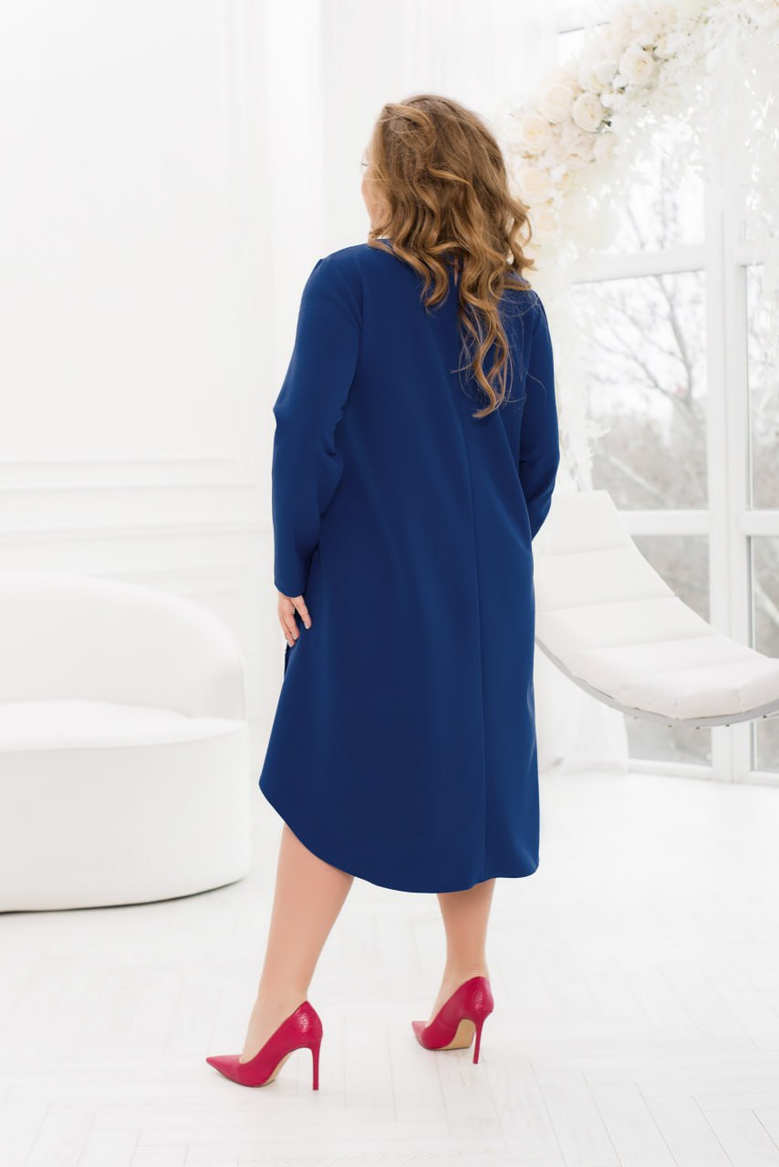 A-Line Dress Long Sleeve High-Low Hem Decorative Buttons Costume Fabric