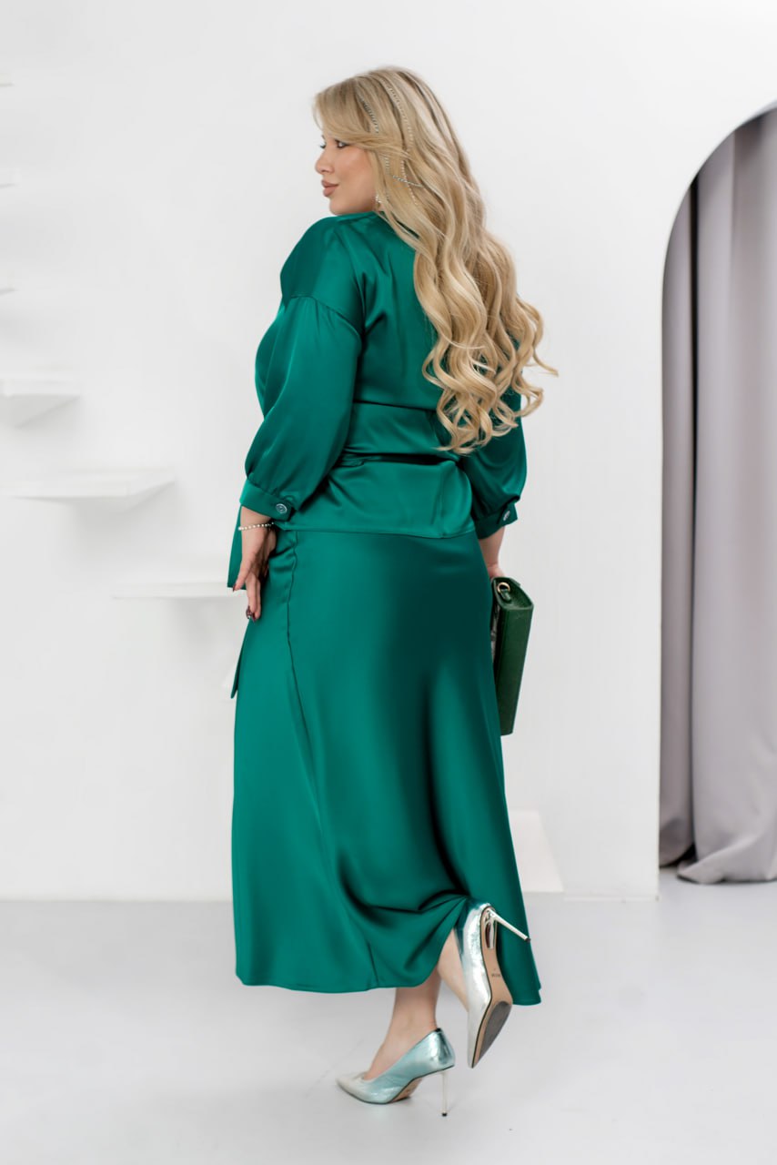 Women's Evening Blouse and Skirt Suit Dropped Shoulder Wide Silhouette Non-Stretch Silk Plus Size