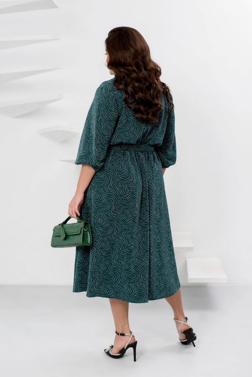 Midi Dress Glitter Crepe Belted Pleated Hem Plus Size