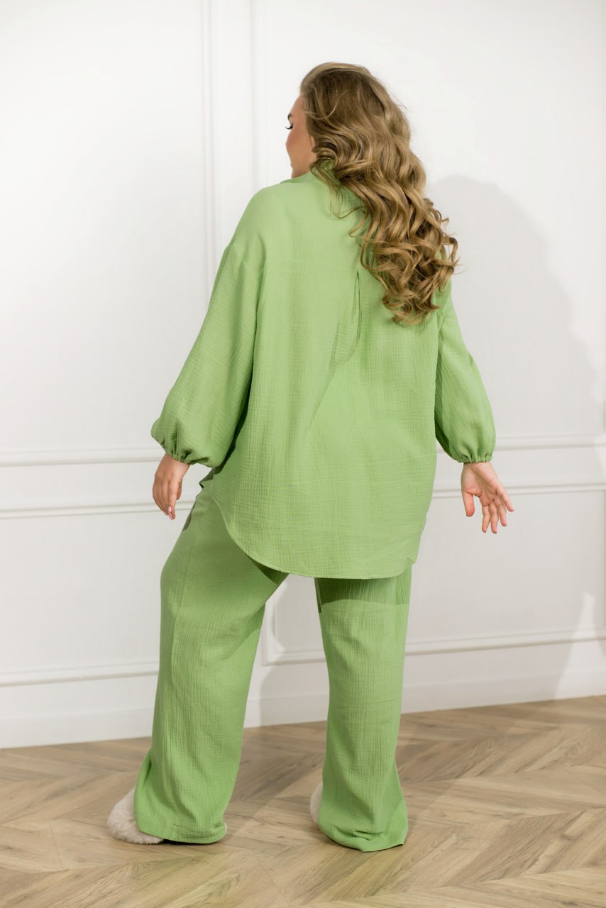 Піжамний комплект класичного крою з мусліну та бавовняної сорочки та штанів, великих розмірів