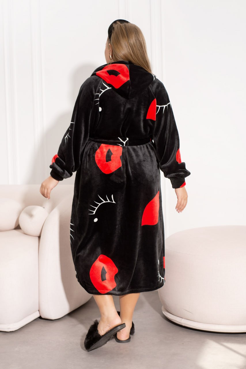 Casual Hooded Bathrobe Straight Cut Terry Buttoned with Pockets Plus Size