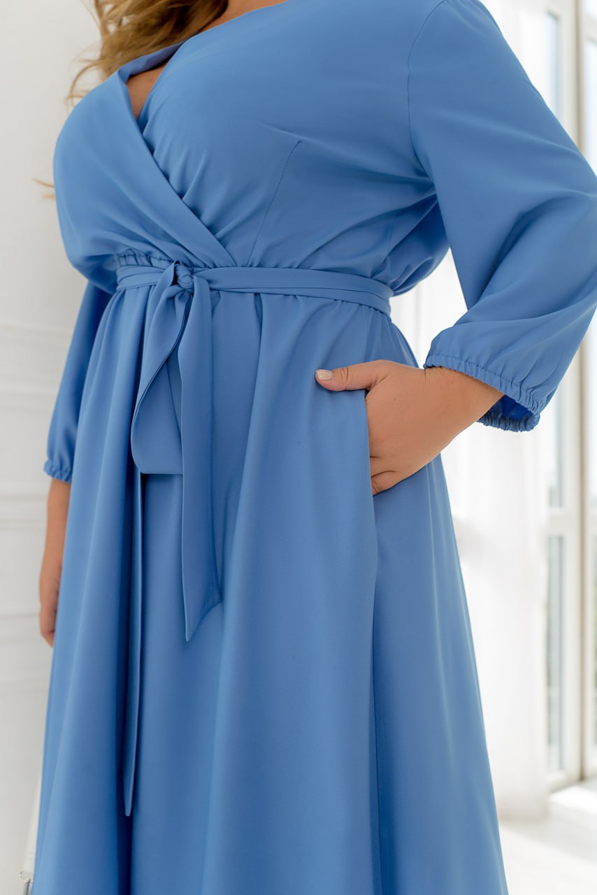 Dress Plus Size Wrap Bodice Elastic Waist Side Pockets Lightweight Suiting