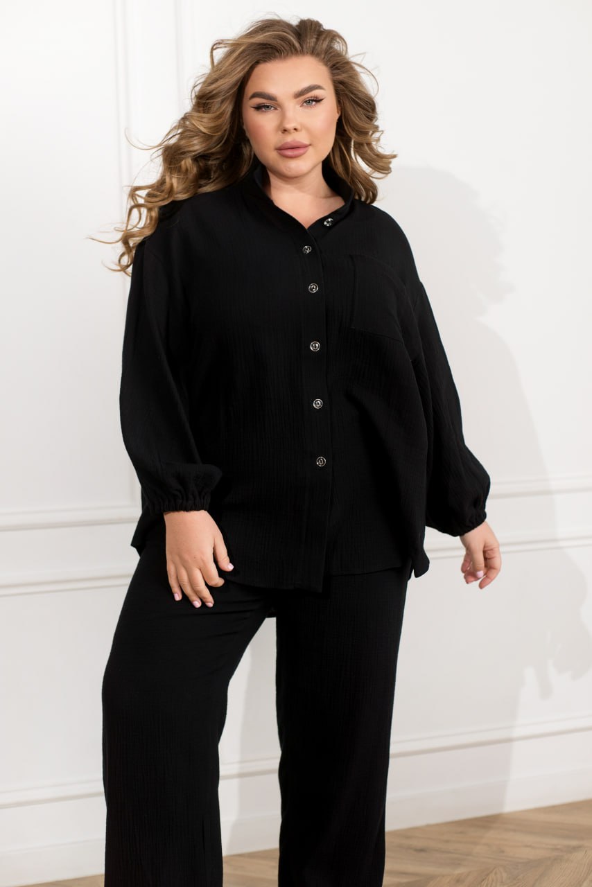 Піжамний комплект класичного крою з мусліну та бавовняної сорочки та штанів, великих розмірів