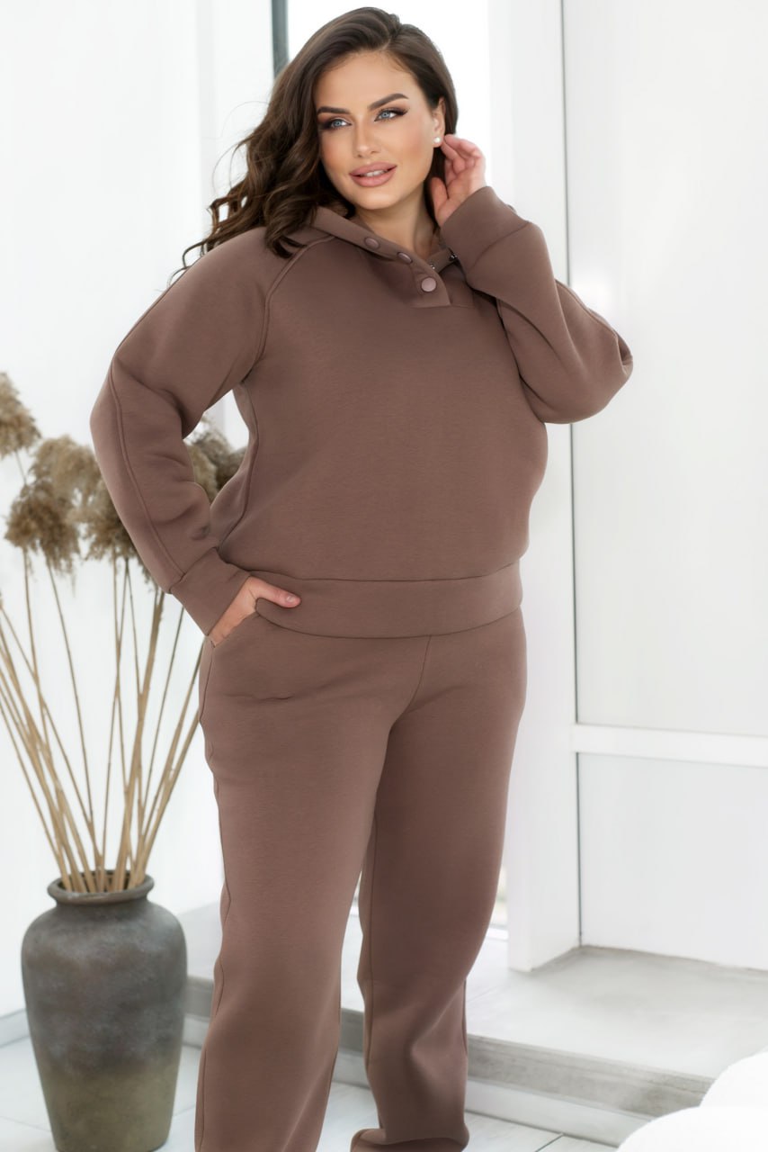Suits Casual Straight Three‑Thread Fleece Hooded Plus Size