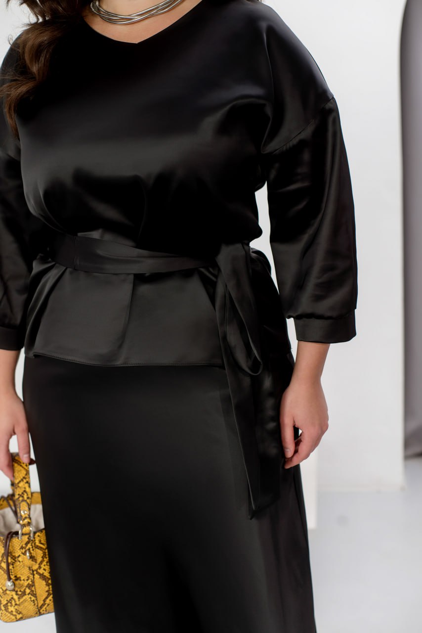 Women's Evening Blouse and Skirt Suit Dropped Shoulder Wide Silhouette Non-Stretch Silk Plus Size