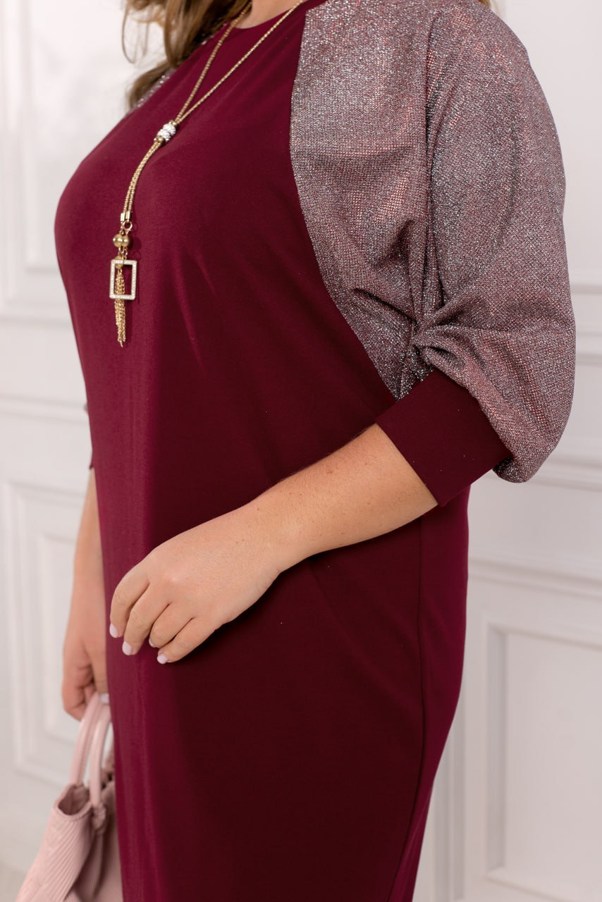 Вечірня сукня з довгим рукавом, силуетом "летюча миша", блискітками та люрексом, великих розмірів