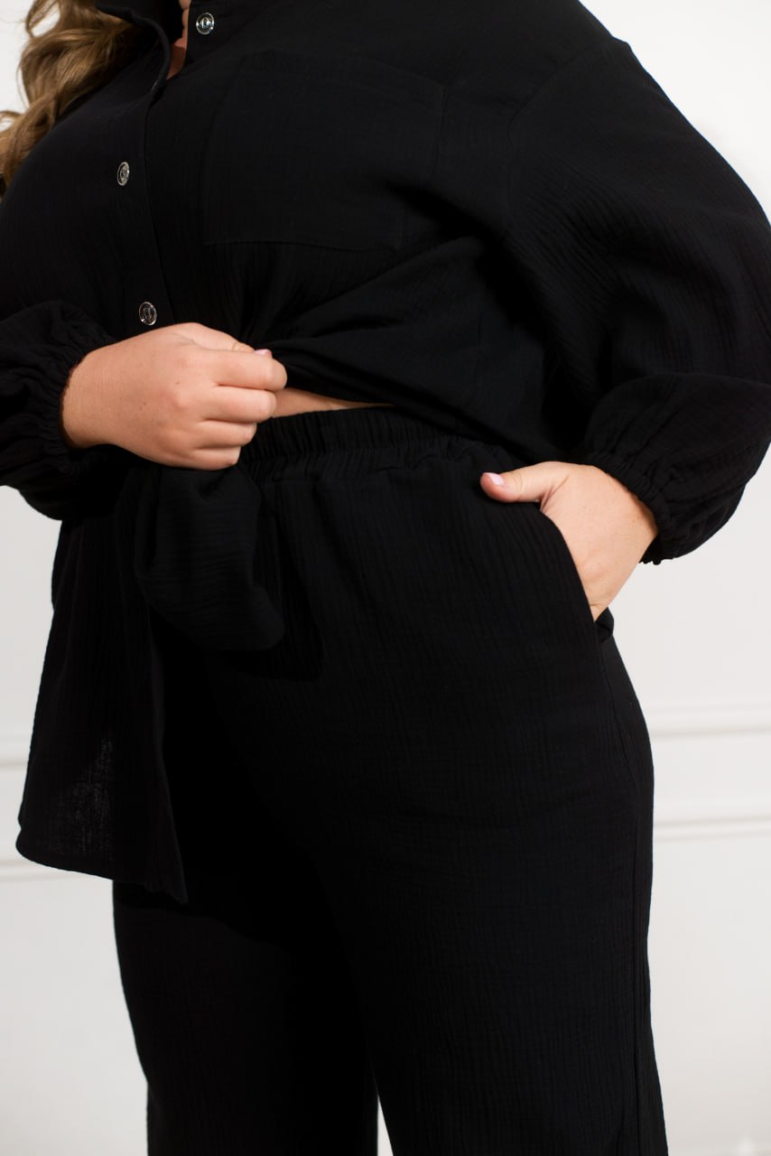 Піжамний комплект класичного крою з мусліну та бавовняної сорочки та штанів, великих розмірів