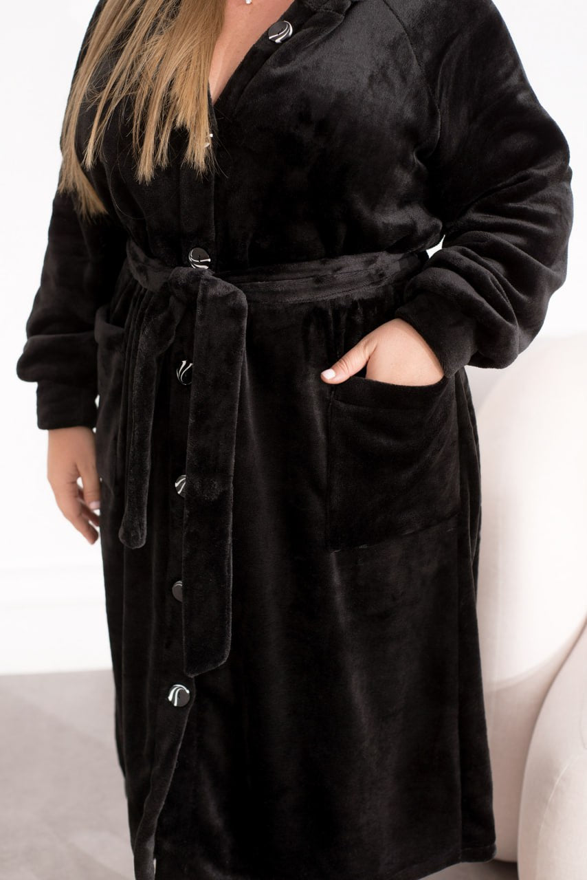 Szlafrok frotte z kapturem, zapinany na guziki, z kieszeniami, duży rozmiar