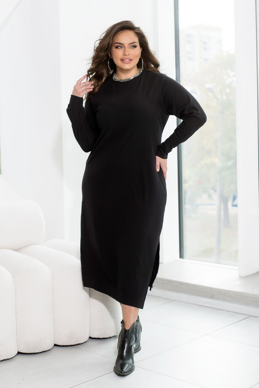 Brushed Angora Rib Midi Dress with Side Slit, Asymmetrical Hem and Built-In Waist Belt