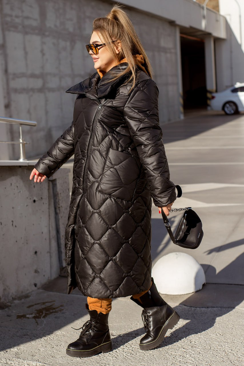 Women's Long Quilted Jacket with Silicone Insulation