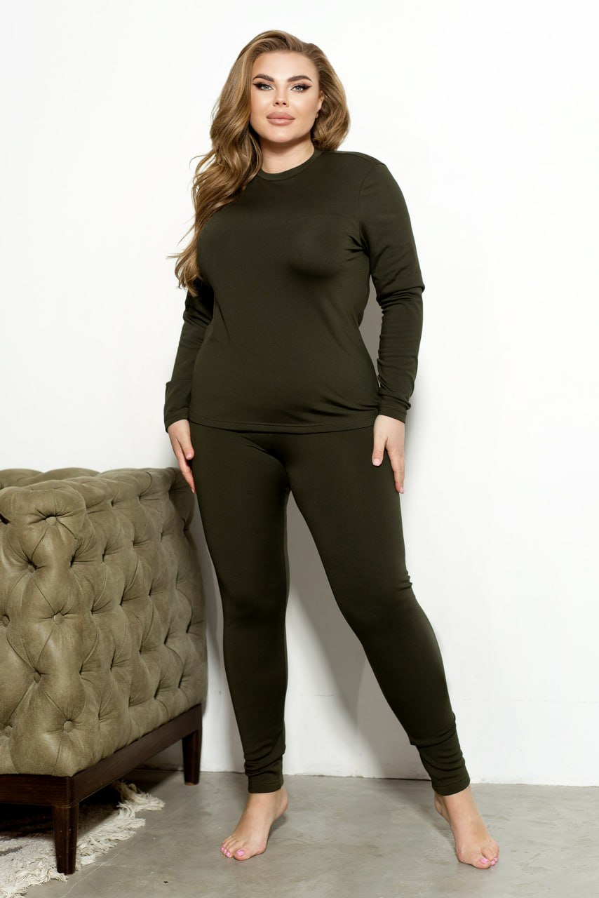 Fleece-Lined Microdiving Thermal Set with Long Sleeve Top and High-Waisted Leggings