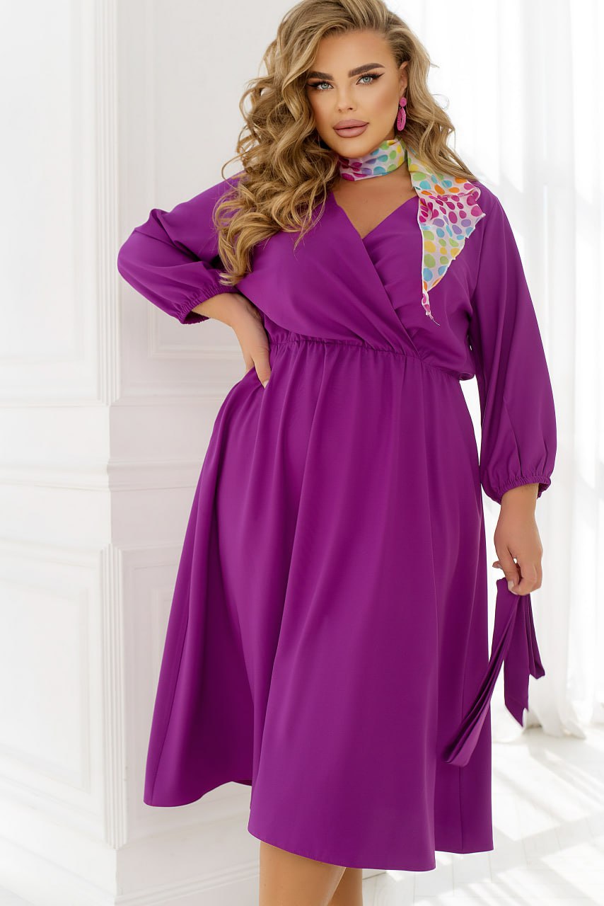 Dress Plus Size Wrap Bodice Elastic Waist Side Pockets Lightweight Suiting