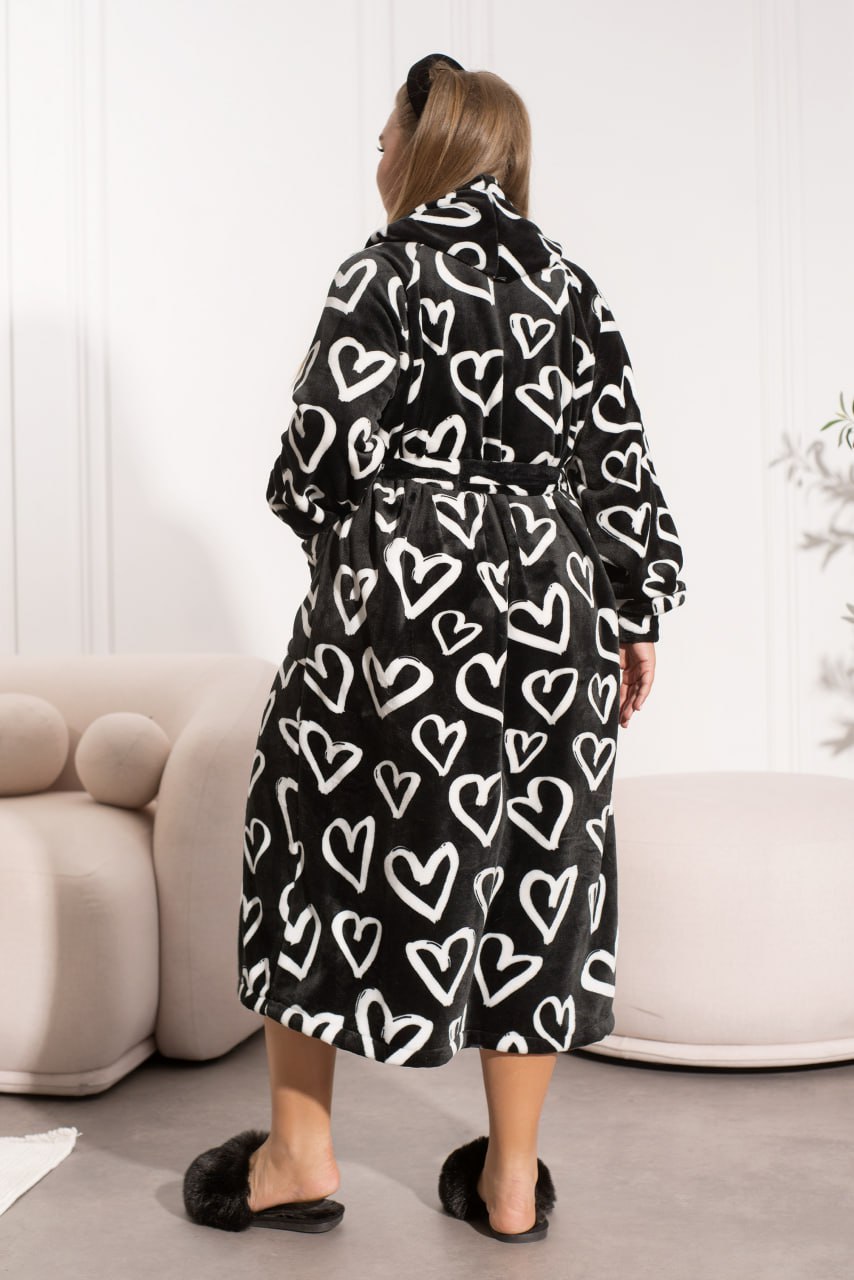 Women's Terry Cloth Robe with Hood and Button Closure