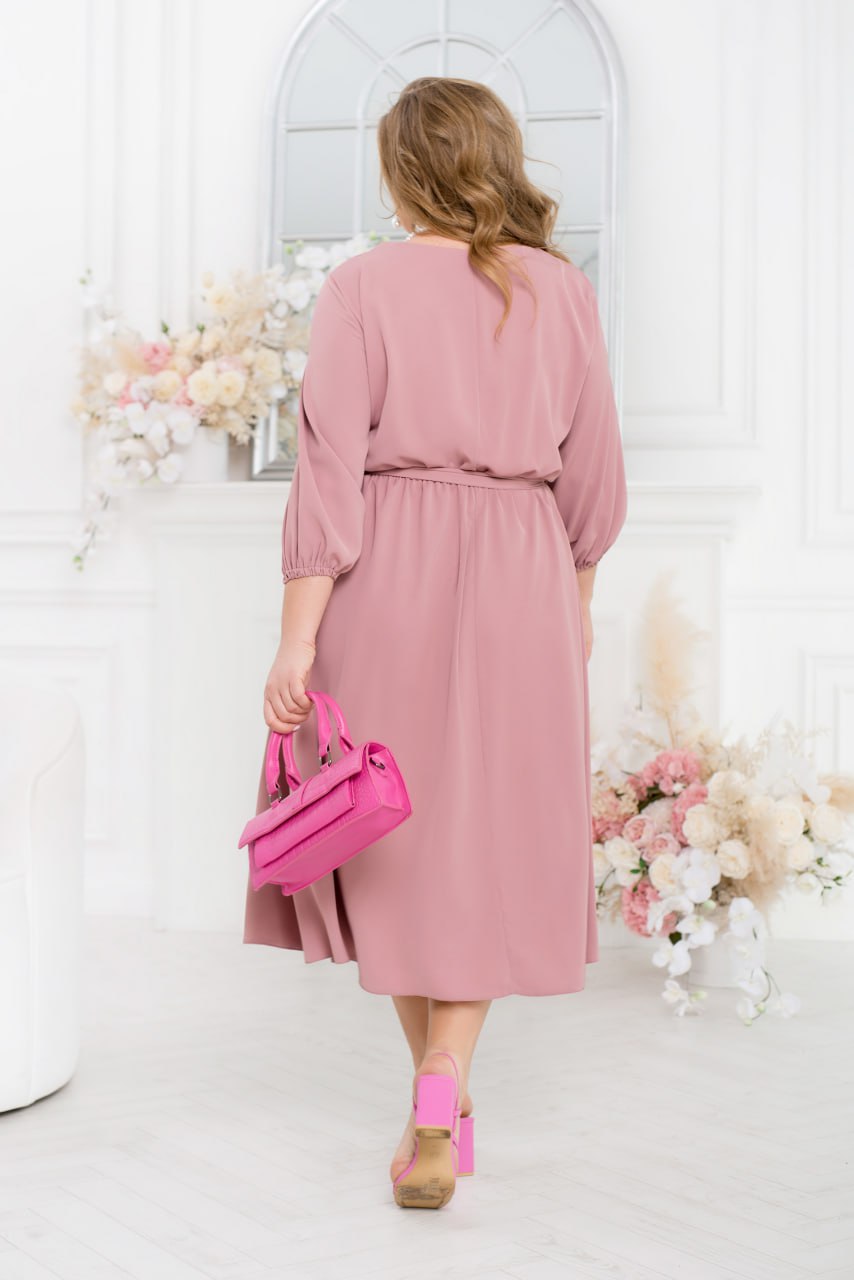 Sukienka midi typu shift z rękawem 3/4, elastycznym pasem, lekki garnitur w dużym rozmiarze