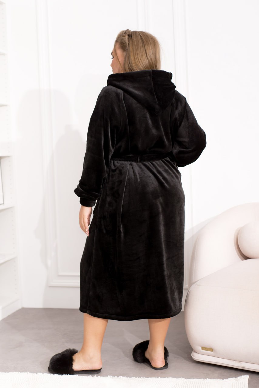 Szlafrok frotte z kapturem, zapinany na guziki, z kieszeniami, duży rozmiar