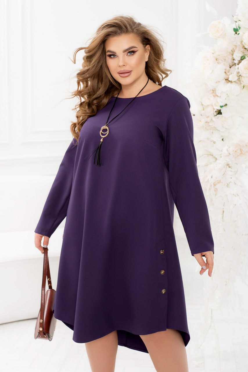 A-Line Dress Long Sleeve High-Low Hem Decorative Buttons Costume Fabric