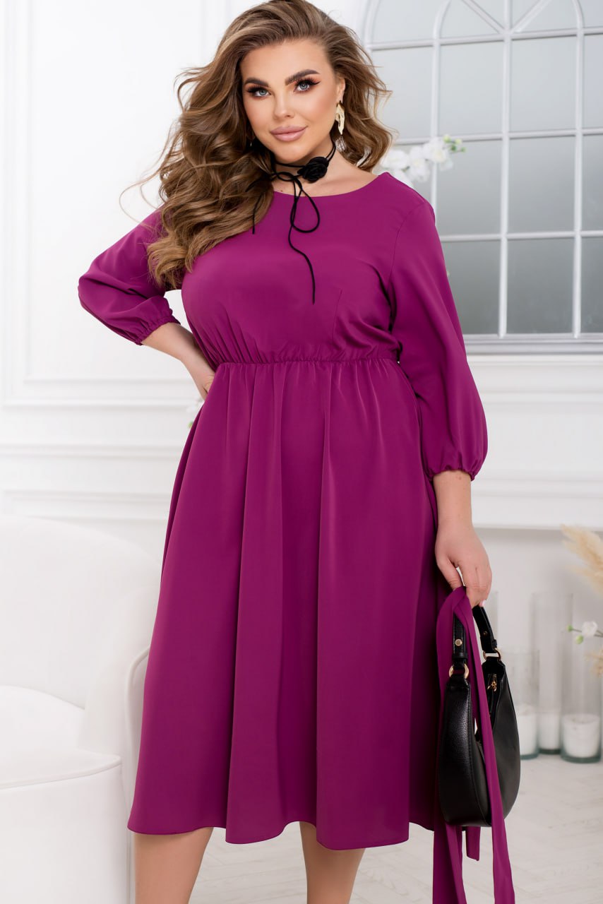 Midi Shift Dress Three Quarter Sleeve Elastic Waist Lightweight Suiting Plus Size