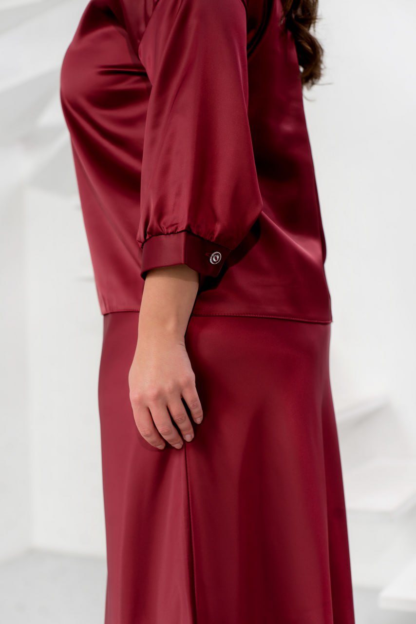 Women's Evening Blouse and Skirt Suit Dropped Shoulder Wide Silhouette Non-Stretch Silk Plus Size